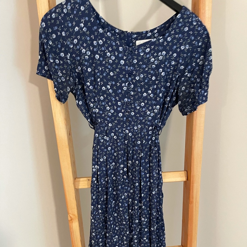 Vintage midi dress blue navy floral